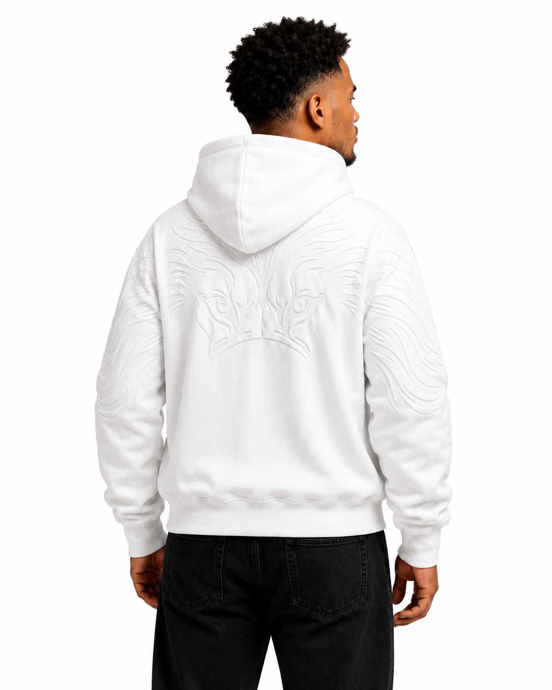 MAKEEN Signature Hoodie in Weiß – seitliche Vorderansicht